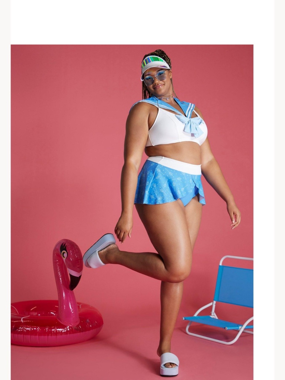 Hot Topic White & Light Blue Sailor Bikini Set